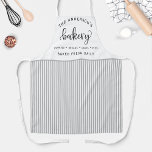 Bakery, Bake Fresh Daily White and Grey Stripes Apron<br><div class="desc">Make this beautiful apron your own by adding your own name,  family name or company name,  as well as two more personalised ares for your text.Design with gorgeous "Bakery" script in hand written calligraphy and white and grey stripe pattern. Great custom gift idea!</div>