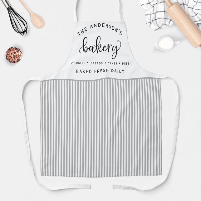 Bakery, Bake Fresh Daily White and Grey Stripes Apron (Creator Uploaded)