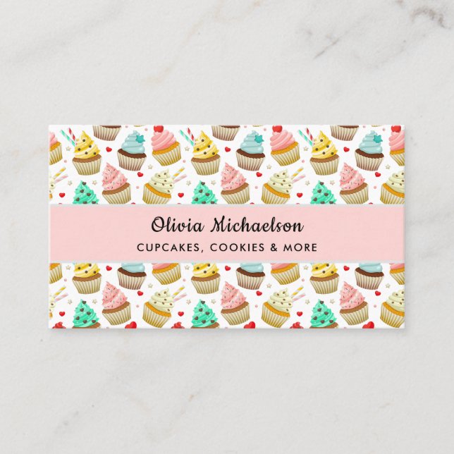 Bakery Baker Cute Cupcake Pattern Business Card (Front)