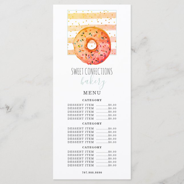 Bakery Baker Doughnut Pastry Chef Price List Menu (Front)