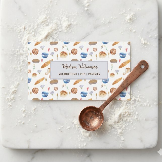 Bakery | Baker  Watercolor Patern Business Card (Creator Uploaded)