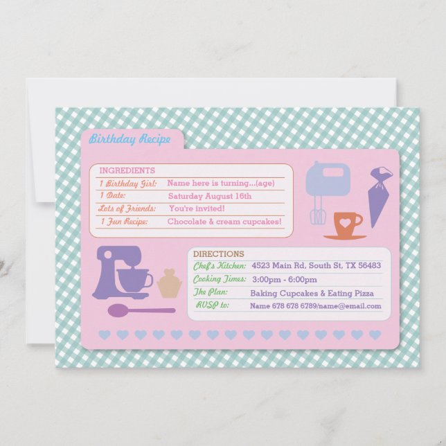 Bakery Baking Recipe Card Birthday Party invite (Front)