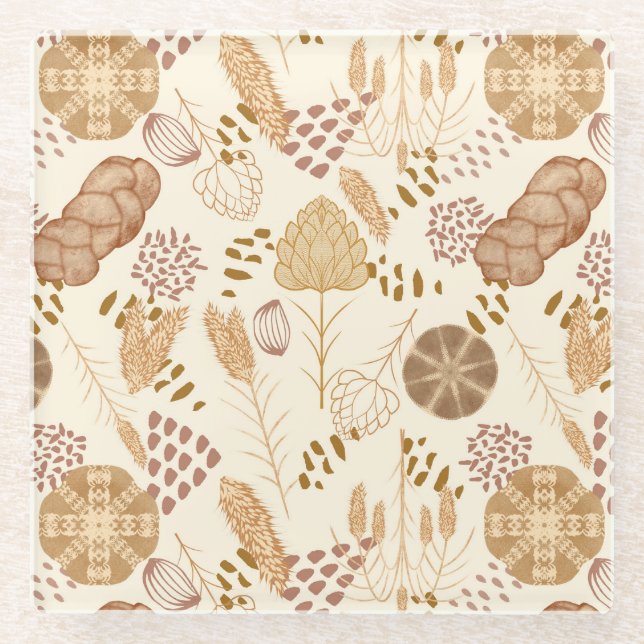 Bakery Bliss: Artisan Bread & Barley, Beige Glass Coaster (Front)