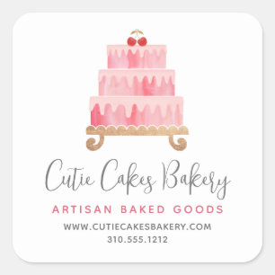Bakery Blush Pink Cake Dessert Pastry Chef Modern Square Sticker