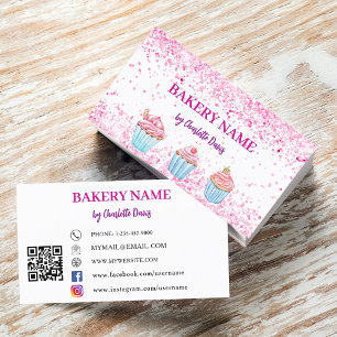 Bakery blush pink cupcakes pastry QR code Business Card