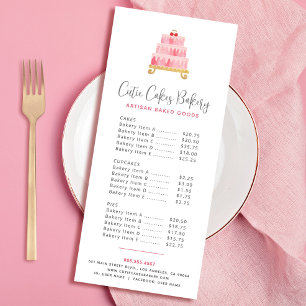 Bakery Blush Pink Watercolor Cake Dessert Menu