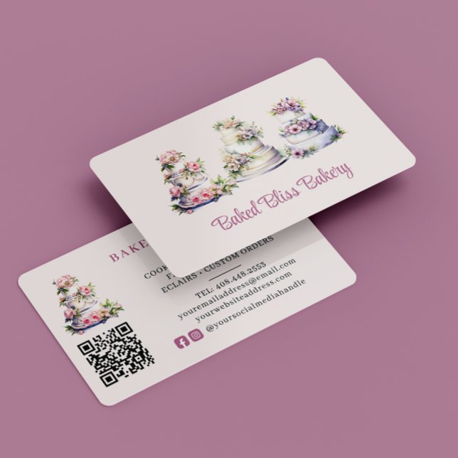 Bakery Blush Pink Watercolor Floral Cake Business Card (Creator Uploaded)