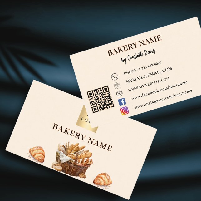 Bakery bread pastry beige cream QR code logo Business Card (Creator Uploaded)