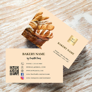 Bakery bread pastry peach QR code logo Business Card