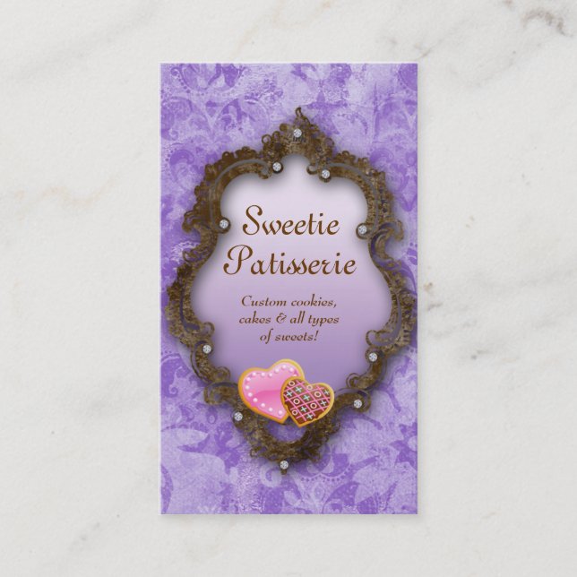 Bakery Business Card Cookies Vintage Brown Purple (Front)