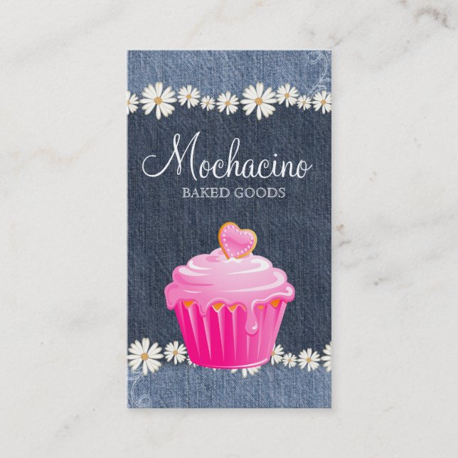 Bakery Business Card Cupcake Jeans Daisy Pink (Front)