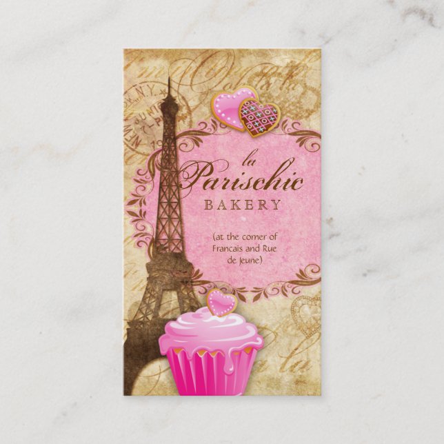 Bakery Business Card Paris Eiffel Tower Pink (Front)