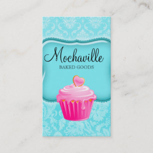 Bakery Business Card Vintage Damask Blue