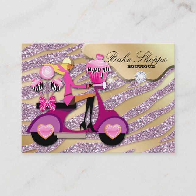 Bakery Business Card Zebra Pink Cake Pops Cupcake (Front)