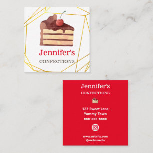 Bakery Business Chocolate Cake Gold Homemade Square Business Card