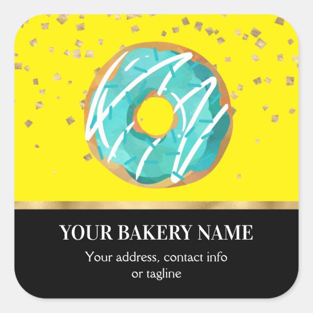 Bakery Business Doughnut Blue Yellow Confetti Square Sticker (Front)