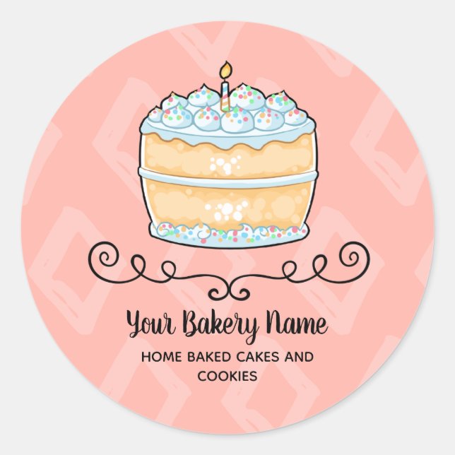 Bakery Business  Pink Cake Dessert Packaging Classic Round Sticker (Front)