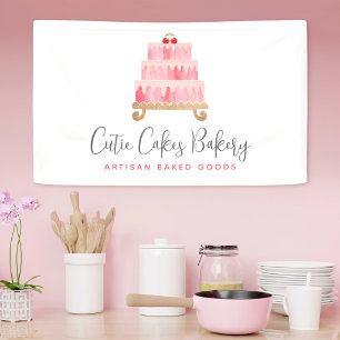 Bakery Cafe Blush Pink Watercolor Cake Dessert Banner