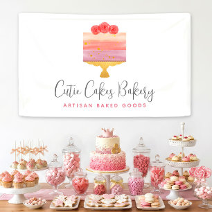 Bakery Cafe Pink Purple Watercolor Cake Dessert Banner
