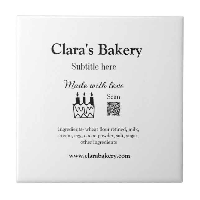 Bakery cake add ingredients made with love q r  ceramic tile (Front)