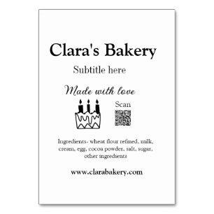 Bakery cake add ingredients made with love q r table number