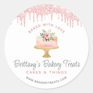 Bakery Cake Blush Pink Glitter Baked With Love Classic Round Sticker