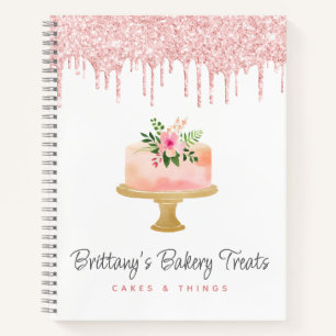 Bakery Cake Blush Pink Glitter Drip Pastry Dessert Notebook
