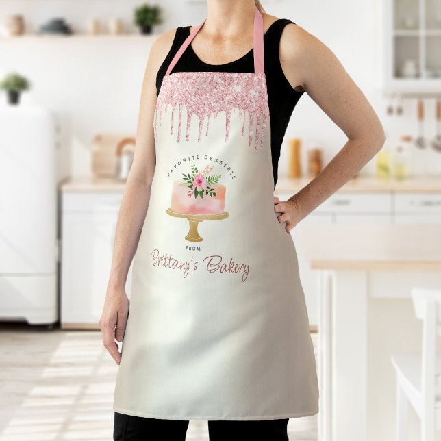Bakery Cake Blush Pink Glitter Drips Dessert Gold Apron (Creator Uploaded)