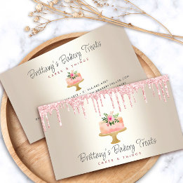 Bakery Cake Blush Pink Glitter Drips Dessert Gold Business Card