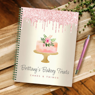 Bakery Cake Blush Pink Glitter Drips Dessert Gold Notebook