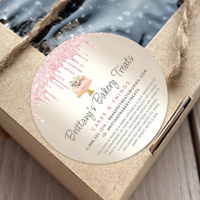 Bakery Cake Blush Pink Glitter Drips Gold Legal Classic Round Sticker (Creator Uploaded)