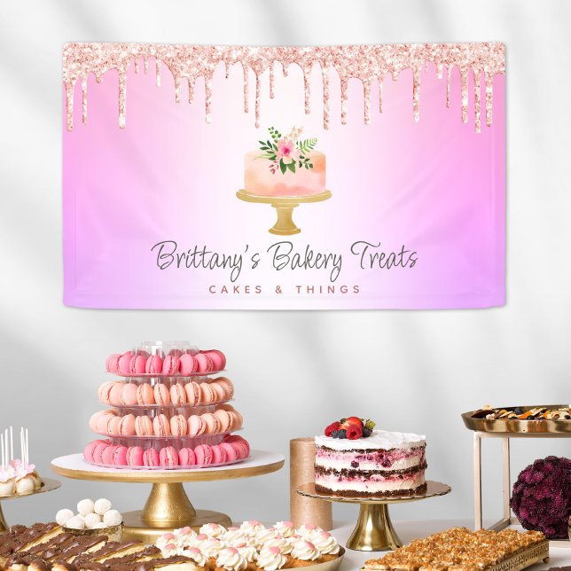 Bakery Cake Blush Pink Glitter Drips Rainbow Ombre Banner (Creator Uploaded)