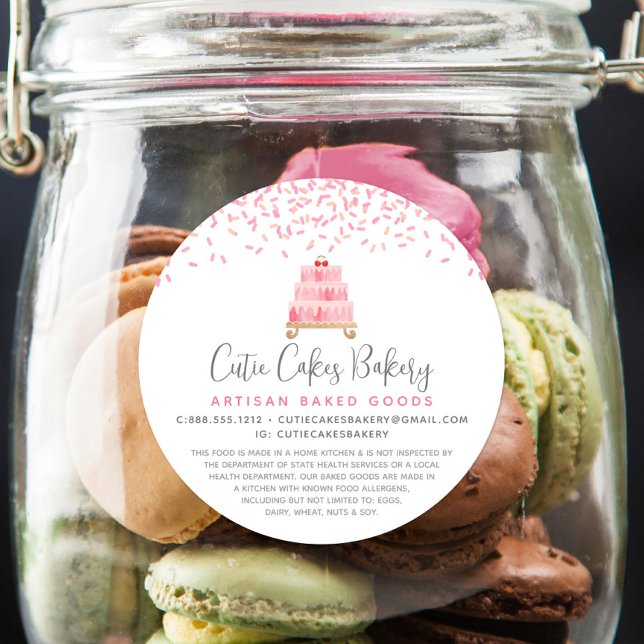 Bakery Cake Blush Pink Sprinkles Dessert Legal Classic Round Sticker (Creator Uploaded)