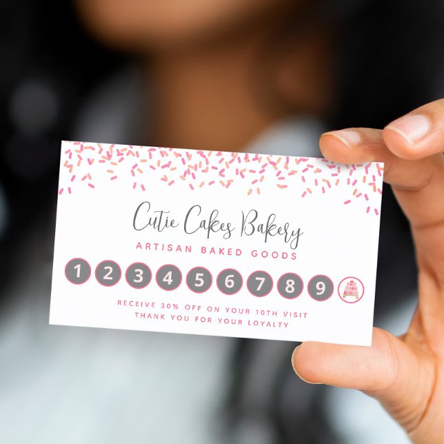 Bakery Cake Blush Pink Sprinkles Pastry Chef Chic Loyalty Card (Creator Uploaded)