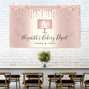 Bakery Cake Chef Rose Gold Glitter Drips Script Banner