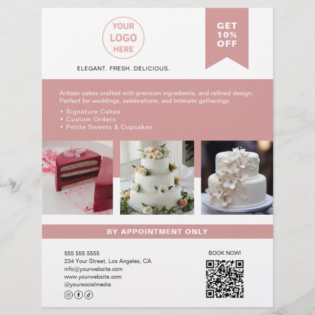 Bakery Cake Custom Logo White Business Flyer (Front)
