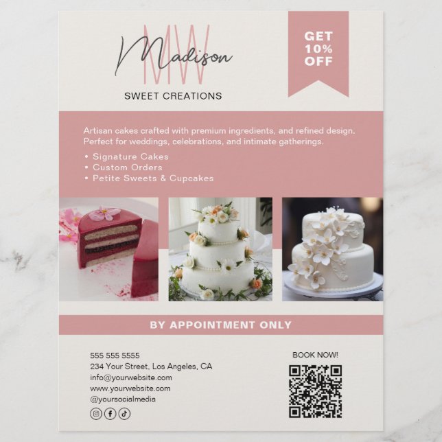 Bakery Cake Custom Monogram Logo Flyer (Front)