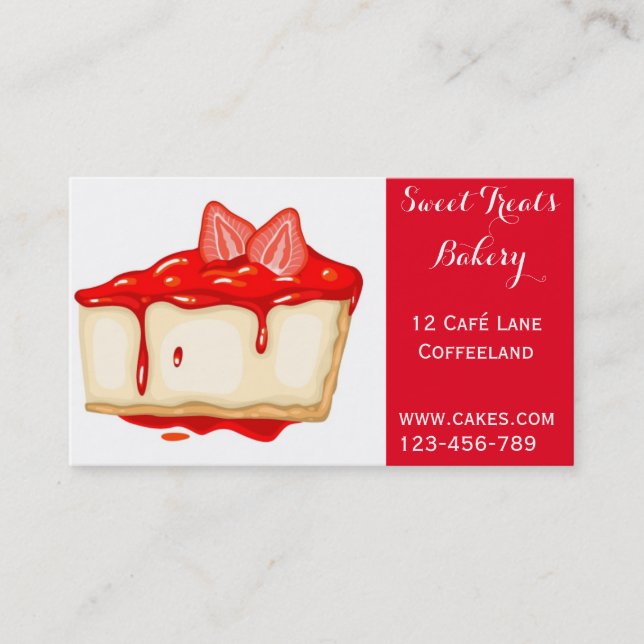 Bakery cake cute strawberry cheesecake business card (Front)