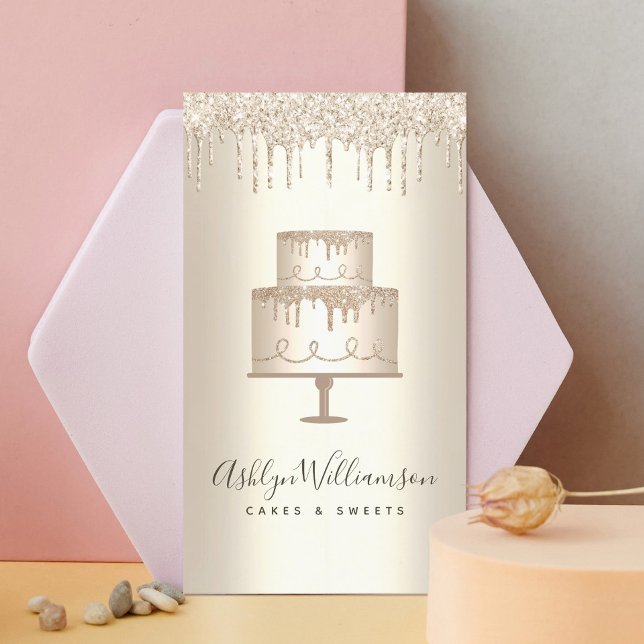 Bakery Cake Gold Glitter Drips Pastry Chef Dessert Business Card (Creator Uploaded)