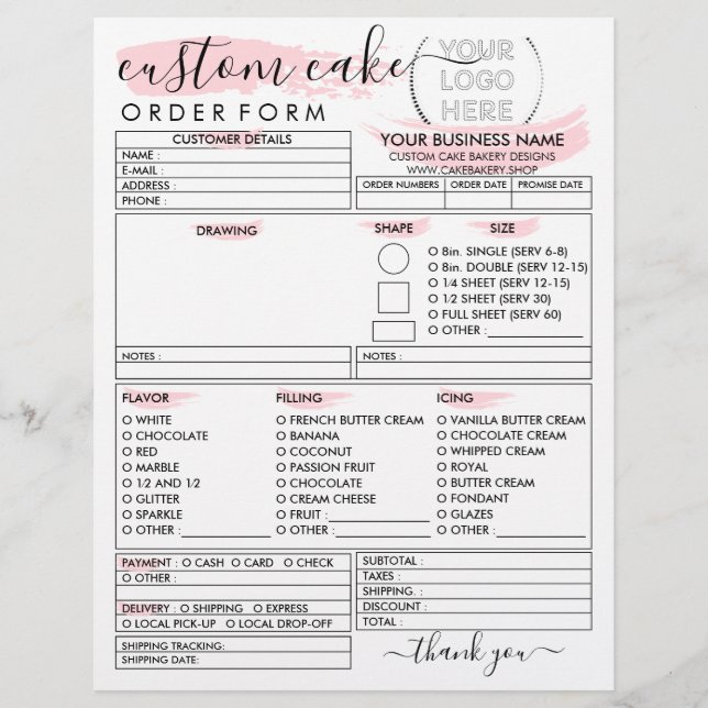 Bakery Cake Order Form Flyer (Front)