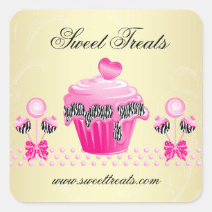 Bakery Cake Pops Cupcake Pink Gold Zebra  Square Sticker