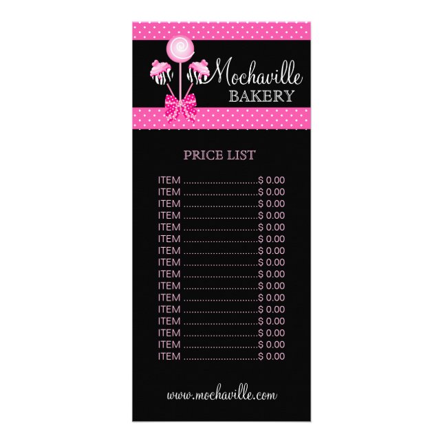 Bakery Cake Pops Retro Price List Rack Card (Front)