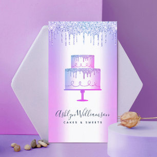 Bakery Cake Purple Glitter Drip Pastry Chef Luxury Business Card