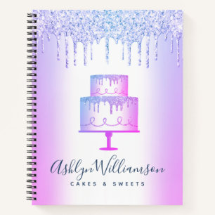 Bakery Cake Purple Glitter Drips Cake Pastry Chef  Notebook