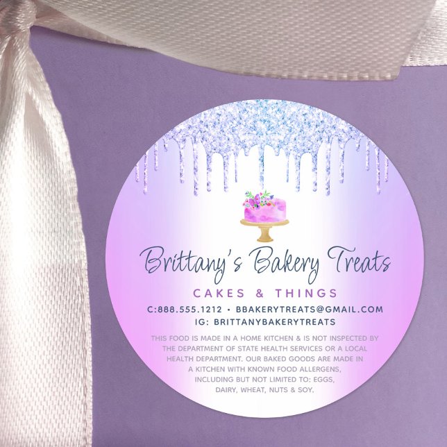 Bakery Cake Purple Glitter Drips Pastry Chef Legal Classic Round Sticker (Creator Uploaded)