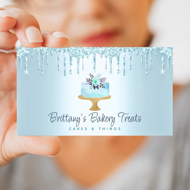 Bakery Cake Turquoise Pastry Glitter Drips Dessert Business Card (Creator Uploaded)