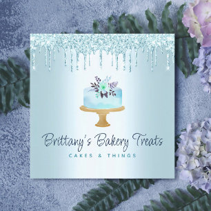 Bakery Cake Turquoise Pastry Glitter Drips Dessert Square Business Card