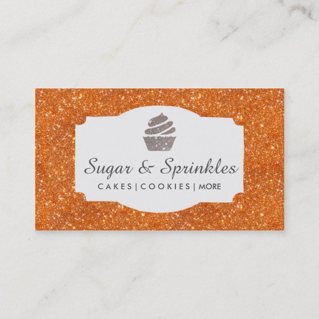 Bakery & Catering Orange Glitter Business Cards (Front)
