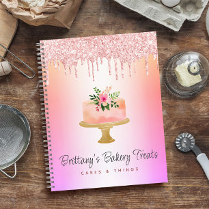 Bakery Catering Pastry Chef Rose Gold Glitter Drip Notebook