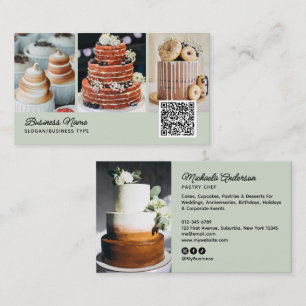 Bakery/Chef/Catering 4-Photo QR Code Modern Script Business Card